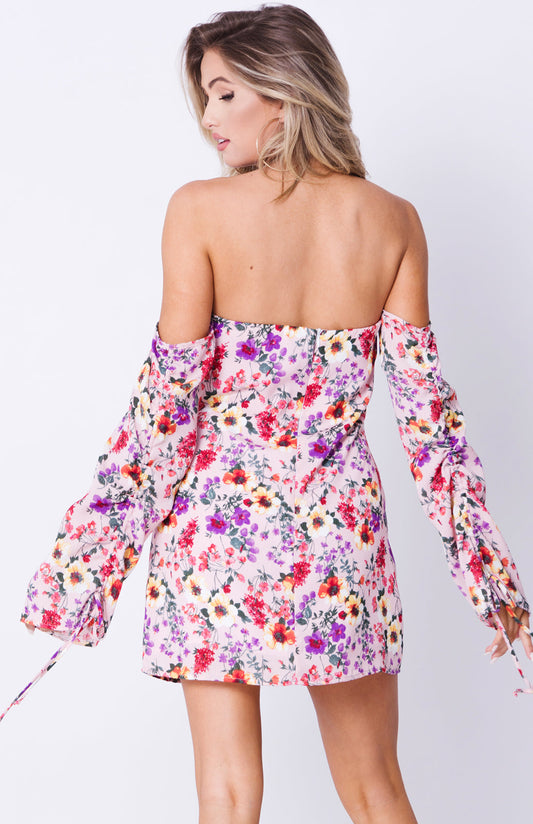 Vestido Mini "Ronni" Floral Off-Shoulder con Mangas Largas